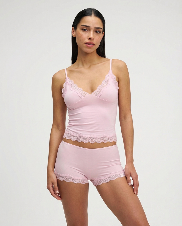 Satin Lace-Trim Camisole Set