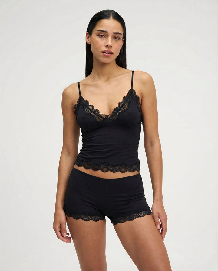 Satin Lace-Trim Camisole Set
