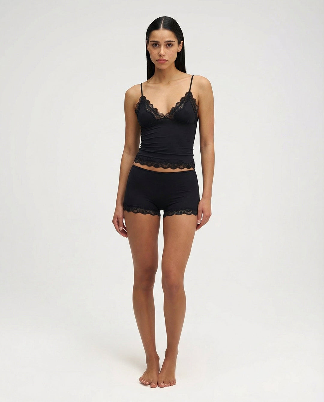 Satin Lace-Trim Camisole Set