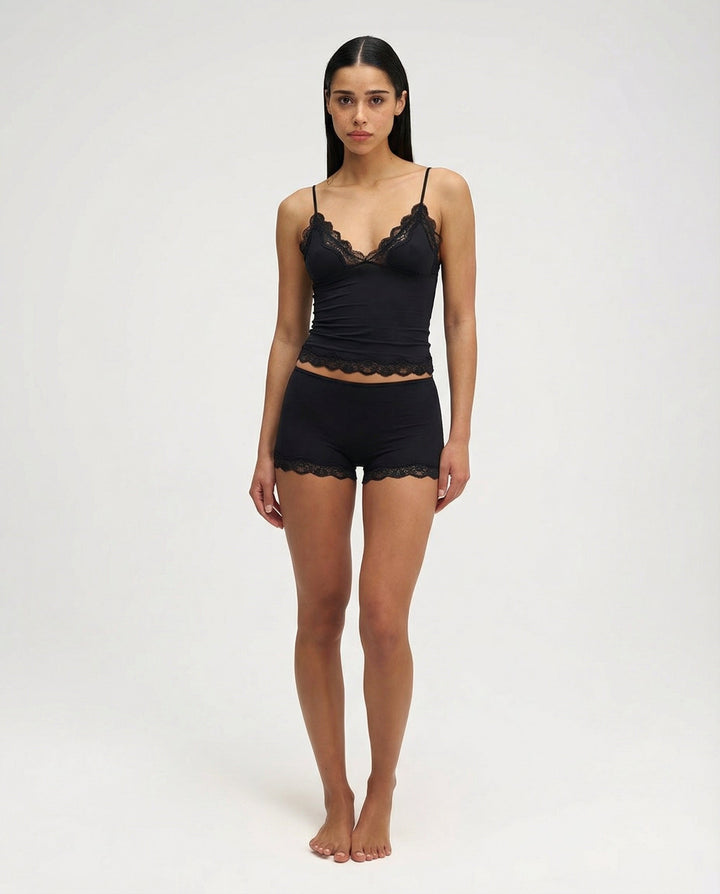 Satin Lace-Trim Camisole Set